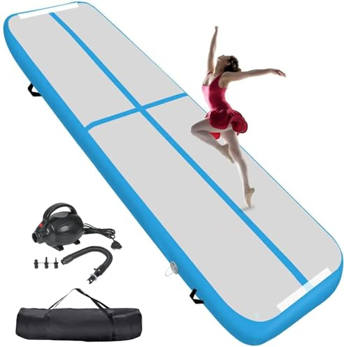 KIKILIVE 10CM Hoch Gymnastikmatte Tumbling Matte, 3M Aufblasbar Gymnastik Track Matte Air Turnmatte mit Luftpumpe Aufblasbare Sportmatte für Fitness/Outdoor/Yoga/Training usw Blue