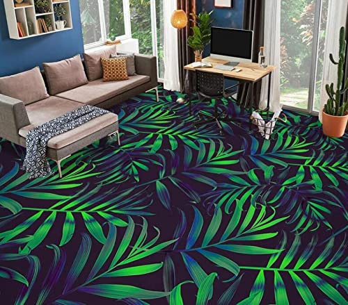 Autocollants De Sol De Salle De Bain Imperméables 3D Feuilles Bleues Et Vertes Plancher Papier Peint Peintures Murales Auto-Adhésif Amovible Cuisine Bain Plancher Imperméable Tapis De Sol Ta