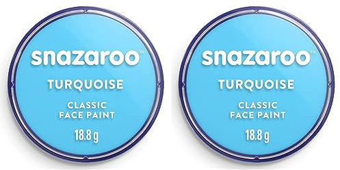 Snazaroo - Pintura facial y corporal, 18 ml, color turquesa, profesional a base de agua, pastilla de aquacolor individual para adultos, niños y efectos especiales (Paquete de 2)