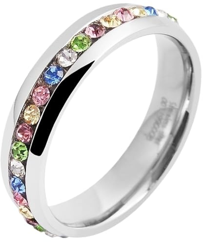 Akzent Colorful Damen-Ring Edelstahl silberfarbig bombiert poliert Simili bunt Breite 5 mm Frauen elegant Liebe Geschenk