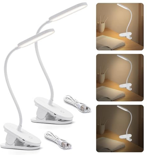 Aigostar Luz Lectura,Lámpara Lectura Pinza con 360° Brazo Flexible Regulable, Luz de Cama con Clip,3 Modos,Recargable Usb Flexo Led Escritorio 4000K Protección Ojos Colors, Blanco, 2pcs