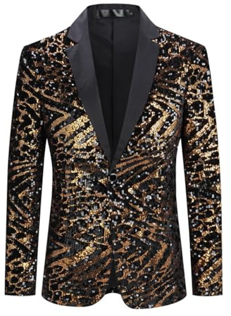 Allthemen Blazer Homme à Paillettes Casual Veste de Smoking Slim Fit Dorés pour Soirée