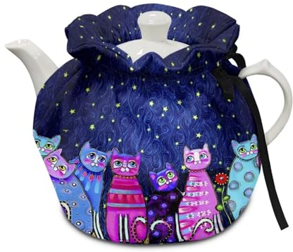 Xoenoiee Couvre-théière isotherme en coton avec motif chat mignon et nuit étoilée pour garder au chaud pour la maison, la cuisine, la table