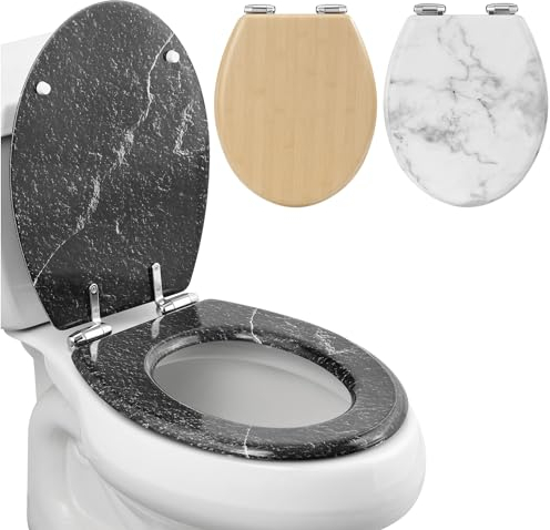 Navaris Toilettensitz - Toilettensitz im Marmor Design - Toilettendeckel Klodeckel - Für alle handelsüblichen Toiletten - Einfache Montage und komfortabel - schwarz