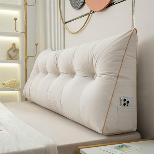 Miaogoo Weiches dreieckiges Bettkeilkissen gemütliches großes Rückenkissen für Bett/Sofa/Tatami Lesekissen für Erwachsene und Kinder zum Lesen Fernsehen waschbarer Bezug (200 x 50 x 20 cm Cremeweiß)