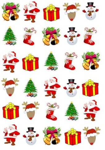 30 x Christmas Edible Wafer Paper Cupcake Toppers Stand up Rice Fairy Snowman Santa Jingle Bells Tree Reinder