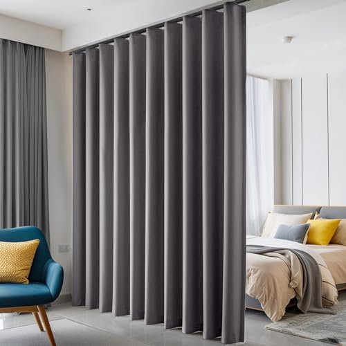 Hoeflife Room Divider Blackout Floor Curtain with Hook - Sound Proof Ceiling Track Mount for Room Separation (Grey, W180 x H96)
