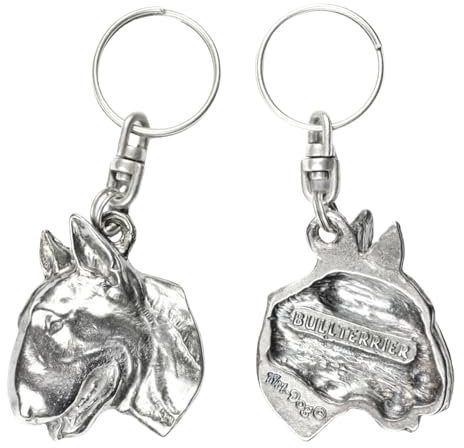 Art-Dog Niedlicher Hundeschlüsselanhänger - Exklusive Kollektion Bullterrier (Wiederholung) II Schlüsselanhänger Hund - Versilberte Schlüsselanhänger Hund mit 2,5 Schloss - 4x4,7x8,9cm