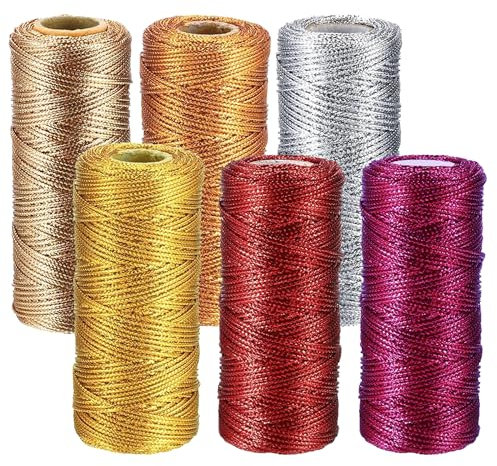 Yayatty Kordel Metallic Kordel Goldfaden Zum Basteln 6 Rolle 600m Goldschnur 1.5mm Breit für DIY Kunsthandwerk Schmuckschnur oder Geschenkverpackungen Weihnachtsschnur