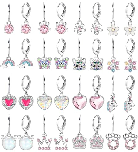 FIOROYAL 16Paar Kinder Ohrringe Mädchen - Chirurgenstahl Medizinische Ohrringe Ohrhänger, Hypoallergene Herz Pferde Katze Schmetterling Regenbogen Blume Piercing Hängend kinderohrringe Set