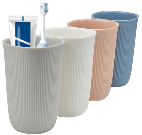 MININUSI 4 Pcs Vasos para Cepillos de Dientes Baño Vaso para Cepillo de Dientes y Pasta Vaso para Enjuague Bucal Porta Cepillo de Dientes Vasos Baño Cocina 4 Color Blanco Gris Verde Azul, de Plástico