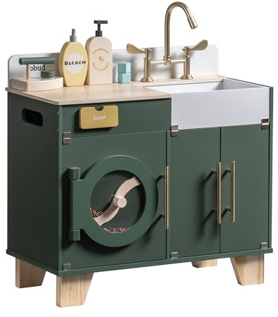 ROBUD Kids Play Kitchen - Wooden Multi-Function Washing Machine for Kids Kitchen Playset - Pretend Toddlers' Kitchen Toy Washer with Accessories - Perfect Baby Gift for Ages 3-8