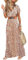 Woolicity Womens Summer Maxi Dress Boho Floral Wrap V Neck Short Sleeve Beach Flowy Long Dresses Red L