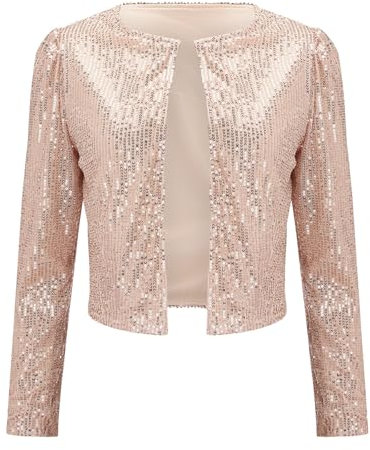 MJGkhiy Coprispalle Donna Elegante Curvy Giacca Corta Brillante Bolero Paillettes Cardigan Glitter Copri Spalle Aperto Manica Lunga Crop Tops Corto per Capodanno Sera Cerimonia Cocktail