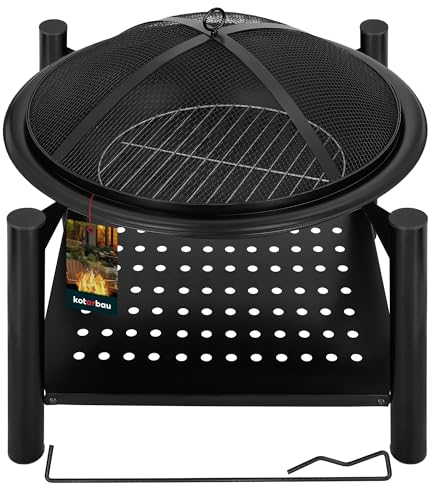 KOTARBAU® Feuerschale mit Funkenschutz & Holzablage Feuerschalen Stahl 58 cm Durchmesser Feuerschalen Feuerkörbe Feuerschale mit Grillrost Feuerschalen für den Garten mit Funkenschutz Feuerkorb