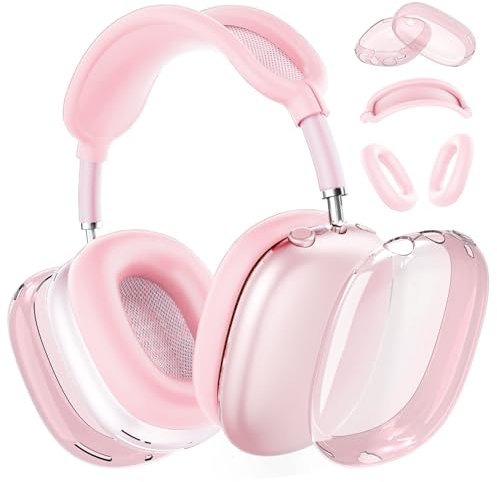NATOSU Funda de Silicona para Auriculares AirPods MAX, Funda de TPU Suave y Transparente para Auriculares, Funda para Almohadillas para los oídos, Funda para Diadema para AirPods MAX, Rosa