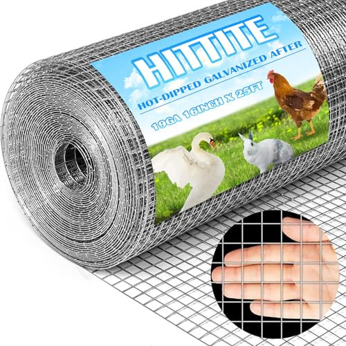 HITTITE Hardware Cloth 1/2 inch 16in x 25 ft, Hot-dip Galvanized after Welding Chicken Wire Mesh, 19 Gauge Welded Chicken Wire Fencing for Chicken Coop and Home Improvement Projects