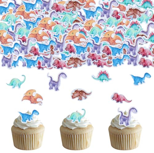 DazzJoy 50 Stück Essbare Tortendeko Dinosaurier,Dino Tortendeko Essbar,Dino Kuchendeko Essbar,Dino Kuchen Deko Essbar,Dino Geburtstag Deko Essbar,Esspapier Dinosaurier,Esspapier Tortendeko Dino