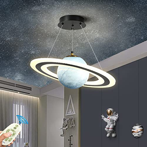 Kinderzimmer Lampe LED Pendelleuchte Planet Kinderzimmerlampe Dimmbar mit Fernbedienung Hängelampe Modern Rund Design Hängeleuchte Mädchen Jungen Mädchen Baby Kinder Schlafzimmer Pendellampe (Blau)