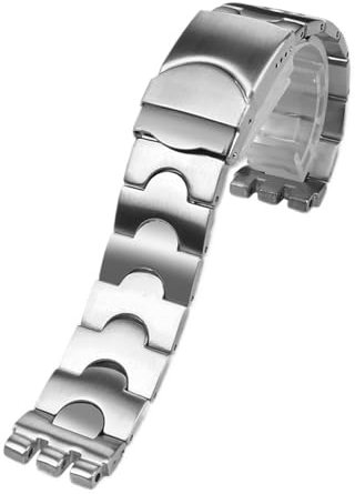 RHAIYAN Massives Edelstahl-Armband, passend for Swatch YCS YAS YGS IRONY, silbernes Herren-/Damen-Metallarmband, Uhrenzubehör (Color : Silver-A, Size : 19mm)