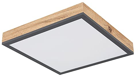 Globo Deckenleuchte Designleuchte Deckenlampe Wohnzimmerleuchte Küche, Holzoptik weiß opal graphit, 1x LED 12 Watt 750 Lumen warmweiß, HxLxB 6x30x30 cm