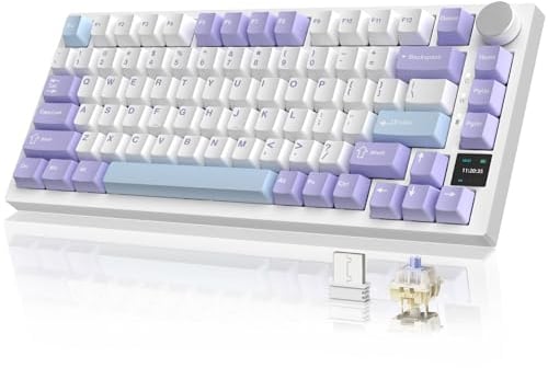 YINDIAO AK820PRO Mechanische Tastatur mit TFT Smart Display und Knopf, 2,4G Kabellos/BT5.1/USB-C Verkabelt,75% ANSI-Layout,Dichtungsmontage,Hot-Swap,Linearer Switch,RGB-Licht,für PC,MAC(Lila)