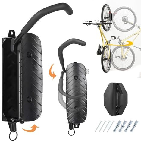 Swivel Bike Wall Mount, Bike Hangers for Garage, Wall Mount Bike Rack, Space Saving Sturdy Wall Bike Rack, Bike Rack Holds Up to 66 lbs -Bike Storage (1PC Black w. Adjusting Ring)