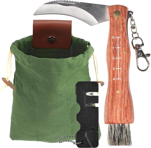 UieaMsio Mushroom Knife with Brush and Ruler, Mushroom Collection Bag, Pocket Knife with Canvas, Bag for Foraging, Mushroom Hunting Bag, Pocket Knife with Key Ring, Sponge Knife, Folding Knife