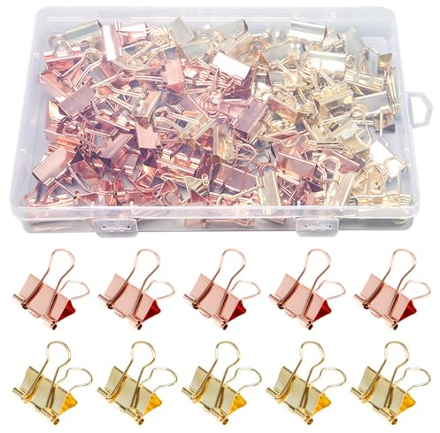 Sxutop 100 Pezzi Clip Fermacarte Rosa Metallo 19mm Clips per Fogli di Carta | Clip a Molla,Raccoglitore Fermagli Oro e Oro Rosa Fermacarte Piccole Multifunzione Clip Binder,per Fogli Documenti e Cartelle