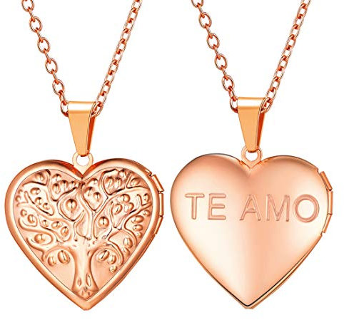 U7 Personalised Lockets Heart Necklace Pendant Rose Gold Tree of Life Jewellery Custom