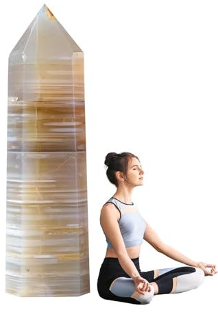 Genérico Varita de,Torre de | Decoración de Piedra de para el hogar - Piedra de Bolsillo de Prisma Hexagonal de ágata Rayada Pulida Natural de un Punto