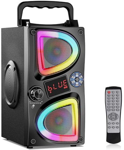 Bluetooth Speaker, 60W(Peak) Wireless Portable Small Home Party Speakers with Double Subwoofer Deep Bass, Radio, Lights, 80dB Loud Stereo Sound Boombox for Outdoor Camping Gifts