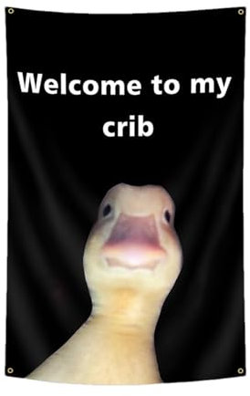 Welcome to My Crib Flag - 3 x 5 Feet Duck Funny Tapestry, Duck Meme Banner Parties Supplies Yard Signs Hanging Poster, Durable Man Cave Wall Flag with Brass Grommets, for College and Teens Room Decor