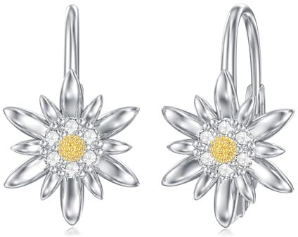 Edelweiß Ohrringe Sterlingsilber Edelweiß Blumen Hebelohrringe Weiße Blumen Ohrringe Edelweiß Schmuckgeschenke Damen