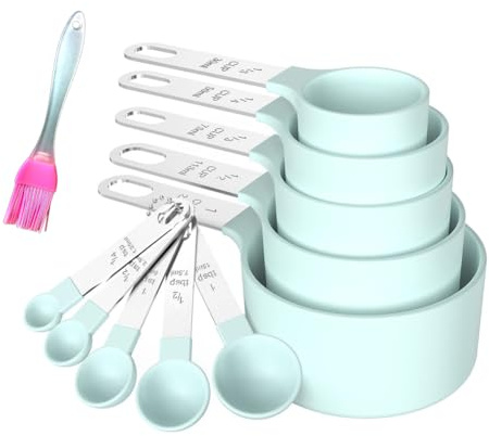 11PCS Measuring Cups and Spoons Set Durable Stackable Measuring Cup and Spoon Set Plastic Measuring Cup and Spoon with Stainless Steel Handle for Baking Liquid and Solid