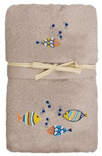 BIANCHERIAWEB Set Handtuch Copiola Badetuch Frottee 100% Baumwolle Bunte Fische Taupe