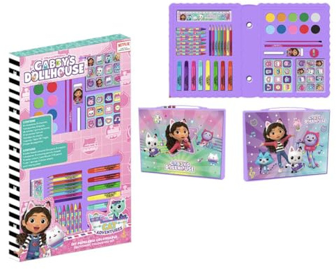 Gabby's Dollhouse Malset für die Schule, komplett mit Filzstiften, Buntstiften und Zubehör mit Charakteren der Serie für kreative Kinder, Gabby's Box, 26.7x45.3x3.0 cm, Lizenzprodukt