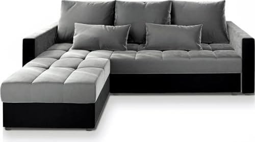 Masseno Ecksofa KOS PIK mit Schlaffunktion L-Form, Sofa mit Bettkasten, Wohnzimmersofa, Couch, Soffa, Bettsofa, Couchgarnitur- Hellgrau, Paros 05 + Kronos 07