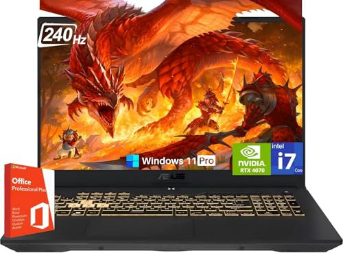 ASUS TUF F17 Gaming Laptop, 17.3'' 2560 x 1440 WQHD 240 Hz, Intel 10-Core i7-13620H (hasta 4.90 GHz), 64 GB DDR5 RAM, 4 TB SSD, GeForce RTX 4070, Wi-Fi 6, KB retroiluminado, Lifetime Office y Windows