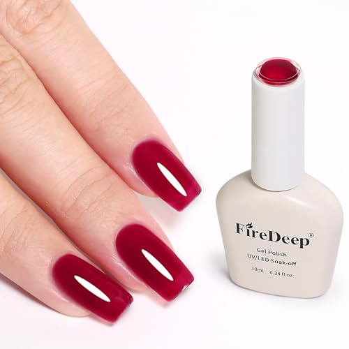 Firedeep 10ml Hema Free Jelly Red Gel Nail Polish Soak Off Long Lasting UV Light Cure Nail Art DIY Home Salon Gift for Women 1Pcs