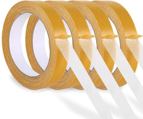 4 Stück Doppelseitiges Gewebeklebeband Heavy Duty für Saum, Doppelseitiges Gewebeklebeband, Stoff Kleben Statt Nähen, Doppelseitiges Klebeband Extra Stark für Teppiche & Dekorationen, 1.5cmx10m