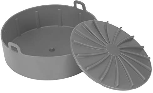 Fictory Air Frying Pot Liner, Silikon-Grillpfanne für gesundes Kochen, antihaftbeschichtet & leicht zu reinigen, vielseitige Brotkuchenmatte, Schnellkochtopfkorb, Grau