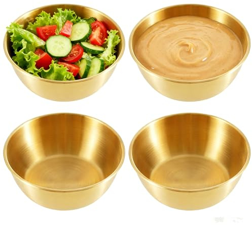 duoyif Edelstahl Schale 14 cm 4 Stück Golden Kleine Edelstahl Schüssel | Gold Snackschale, Servierschale, Dessertschale, Salatschüssel, Runde Flache Schalen für Saucen Snacks Salate, Weihnacht