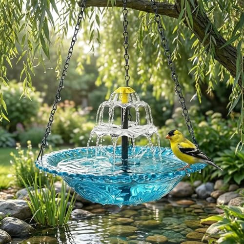 Hanging Solar Bird Bath Fountain,2026 New Solar Cascade Hanging Bird Bath Fountain,Hanging Bird Bath with Water,Decorative Bird Bath Fountain for Garden Yard Patio