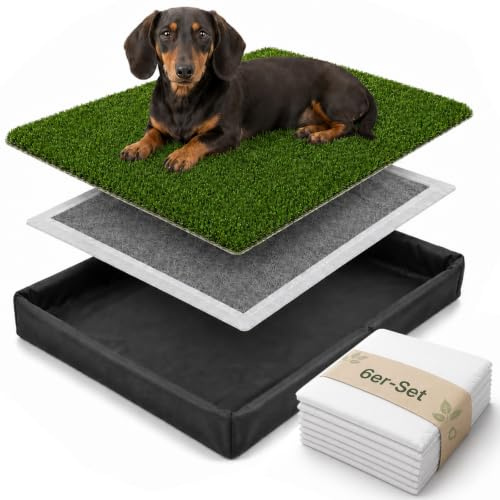 Hundetoilette mit Kunstrasenmatte, XXL Faltbares Hundeklo für Zuhause | Waschbar Wiederverwendbar, 600D Oxford-Basis mit PU-Beschichtung, 8 Aktivkohle-Pads, für Drinnen und Draußen 82*56cm