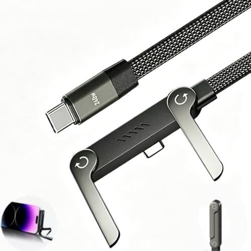 Flat USB C Charger Cable with Stand, 240W 2-in-1 Invisible Holder Sideways Charging Cord, Foldable Stand Data Lead for iPhone 17 16 15 Samsung S25 S24 Ultra Pixel – 2M