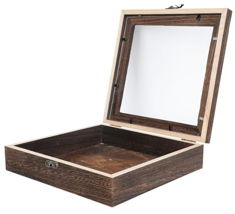 USHOBE 1pièce Boîte à Spécimens Bois Naturel Vintage Étanche avec Couvercle Verre Serrure Métallique Rangement pour Insectes Bijoux et Objets Précieux