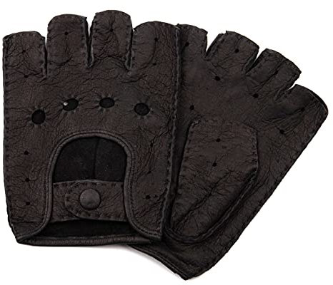 Weikert-Handschuhe exklusive fingerlose Leder Handschuhe aus Peccary Leder, handgenäht, Herren, Germany (9,5, schwarz)