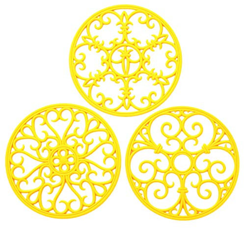 Silicone Trivet Mat - Non-Slip & Heat Resistant Kitchen Hot Pads for Countertops & Table - Kitchen Trivets for Hot Dishes & Cookware - Hot Pot Holder for Pots & Pans - Yellow,Set of 3