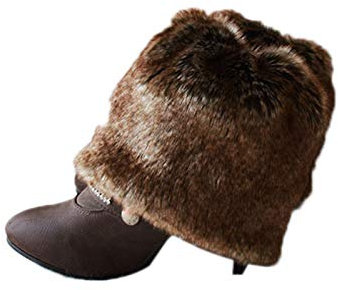 WSLCN Künstlich Pelz Stulpen für Damen für Stiefel Warme Winter Dunkel Grau 20CM (Länge)